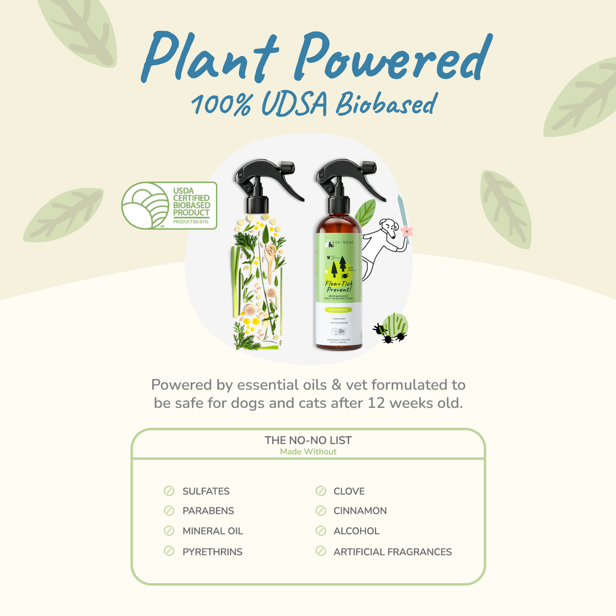 Kin+Kind Flea/Tick Repel Spray for Dogs & Cats | Lemongrass