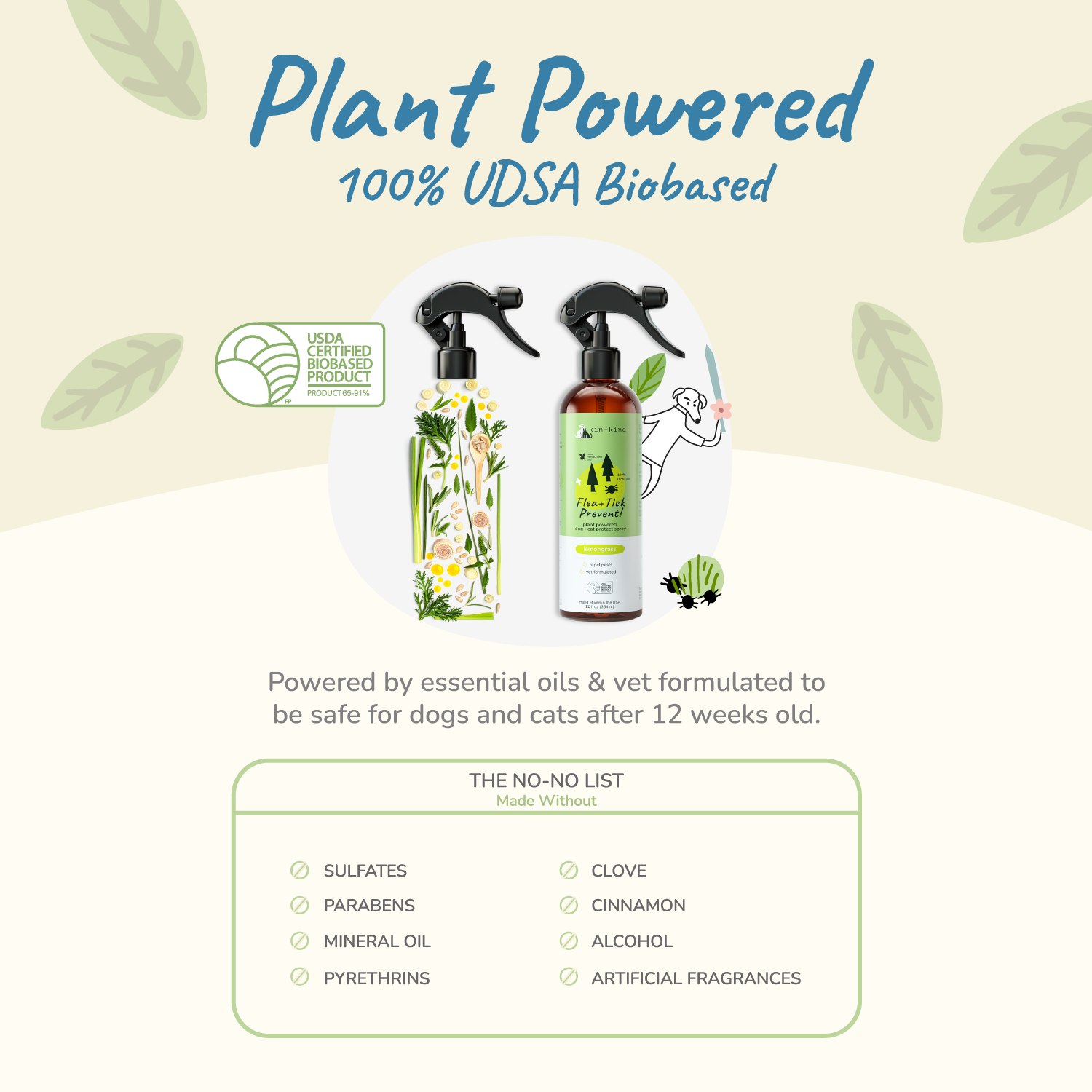 Kin+Kind Flea/Tick Repel Spray for Dogs & Cats | Lemongrass