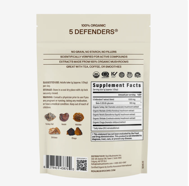 Real Mushrooms | 5 Defenders™ Mushroom Complex Powder - 45g