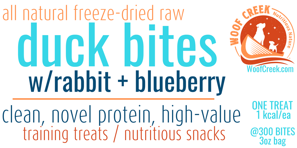 Woof Creek Natural Duck Bites w/Rabbit + Blueberries | for Dogs + Cats