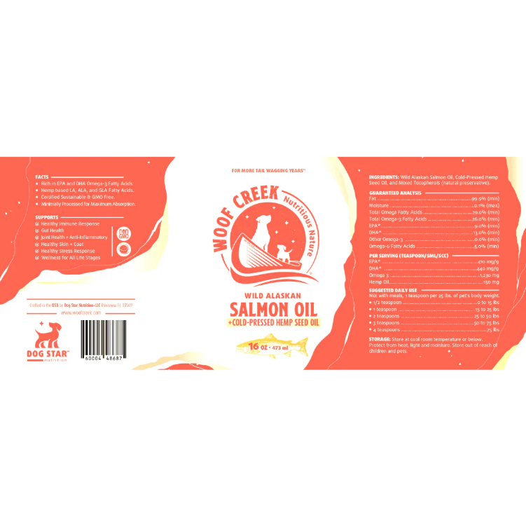 Woof Creek | Salmon + Cold-Pressed Hemp Seed Oil 16 oz. For Dogs + Cats