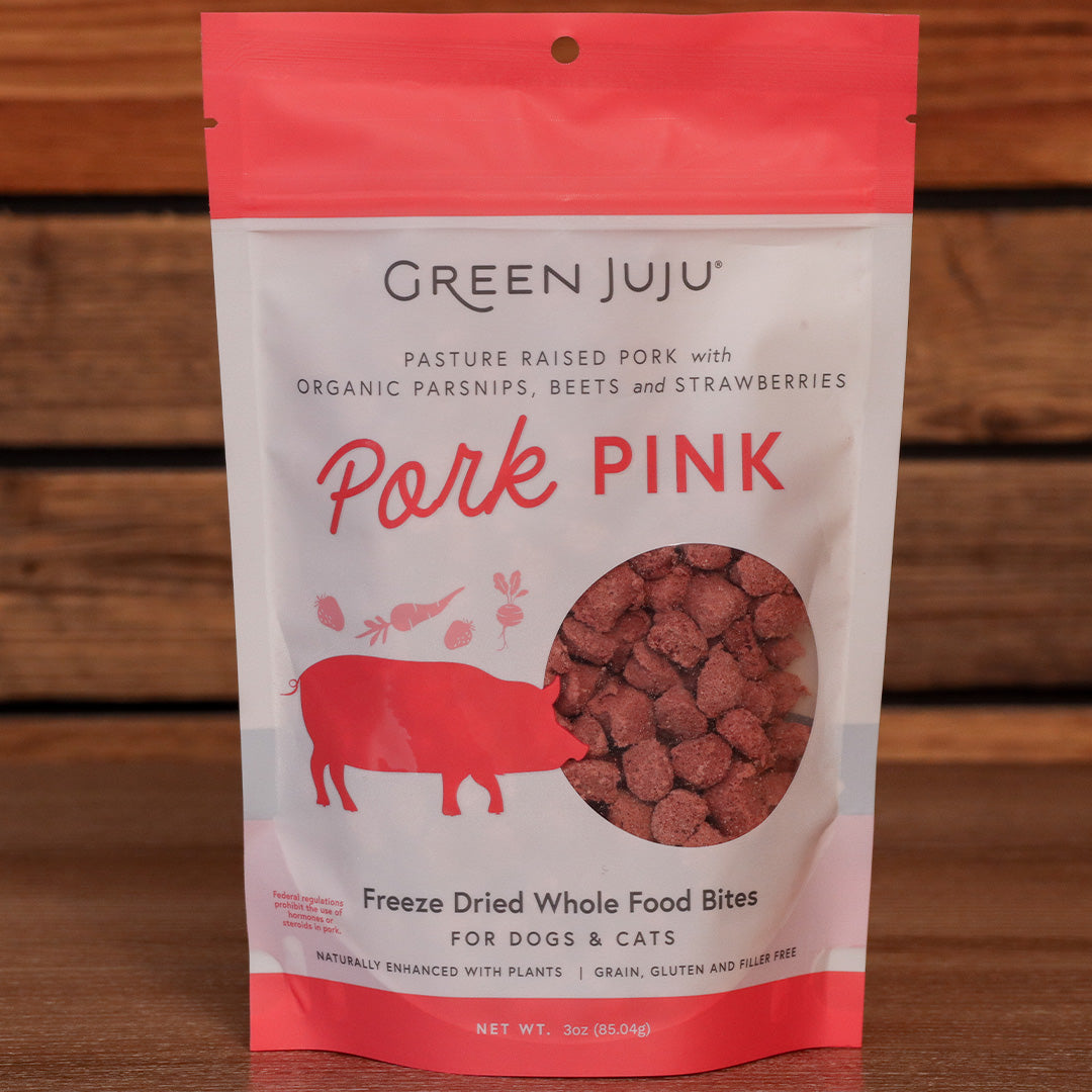 Green Juju Freeze Dried Raw Whole Food Bites Pork Pink Dog and Cat Topper or Treat