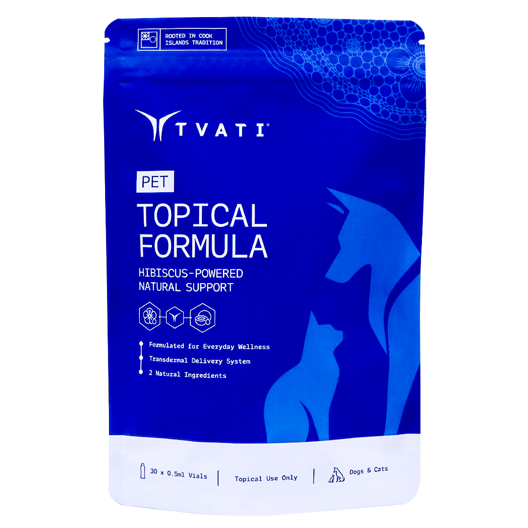 Blue Tvati Advanced Pet Mobility Formula pouch featuring a dog and cat silhouette and 30 single-use vials for pet joint health.