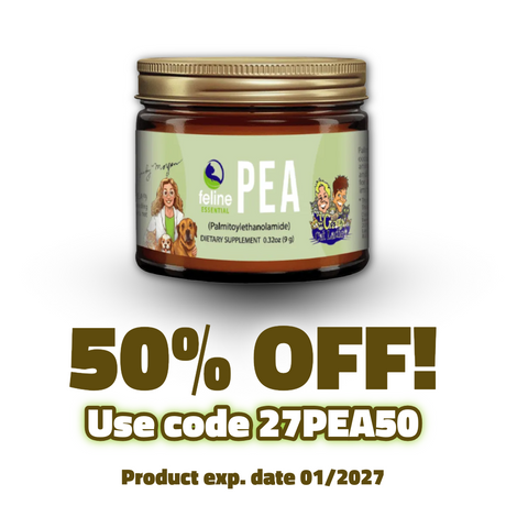 Get 50% OFF on Feline Essentials | Palmitoylethanolamide (PEA) - 9g, specially formulated for optimal immune support for pets! Use code 27PEA50 below. Product expiration date: 01/2027.