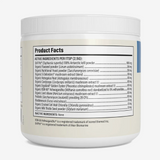 A white container labeled with product facts and active ingredients—such as organic plant powders and extracts, measured per serving—features registered trademarks and lists inactive ingredients. Specially formulated as an organic mushroom supplement for dogs, Real Mushrooms | Daily Dawg Powder for Dogs is designed to support immune health as a part of your dog’s daily wellness routine.
