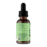 A 2oz brown glass dropper bottle of Animal Essentials | Dandelion Single Herb Tonic, featuring a green label with supplement facts, QR codes, and a dropper cap. The back of the bottle displays visible text and ingredients for this organic herbal supplement, ideal for pet liver support or as a dandelion tonic.