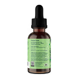 A 2oz Animal Essentials Garlic Single Herb Tonic comes in a brown glass dropper bottle with a black dropper cap and features a green label displaying supplement facts, ingredients, and usage instructions. The bottle is set against a white background—ideal for pet owners looking for immune support options such as garlic for cats or dogs.