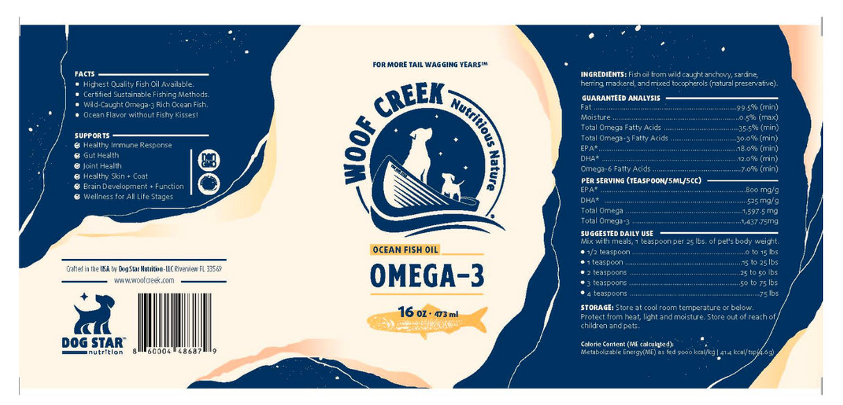 Woof Creek | Omega-3 Ocean Fish Oil, 16 oz. For Dogs + Cats