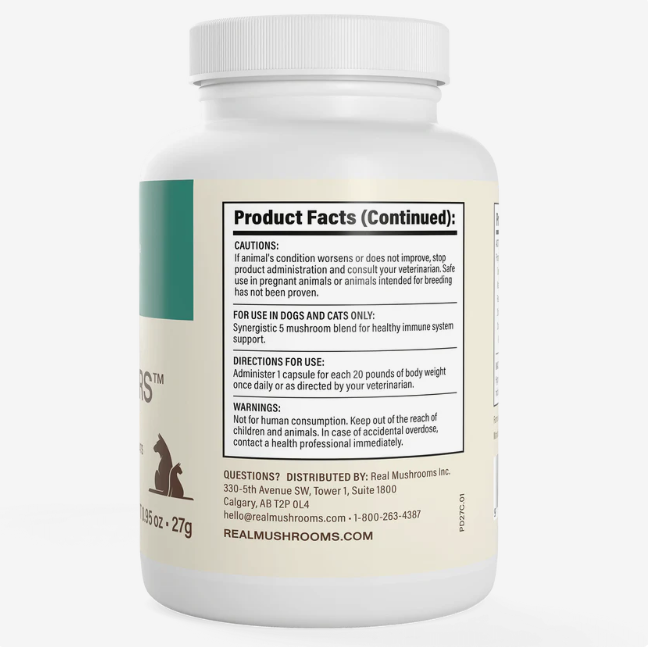Real Mushrooms | 5 Defenders™ Organic Mushroom Blend Capsules for Pets - 90 Count