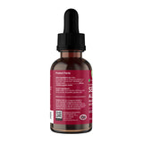 A brown dropper bottle with a black cap; the label displays product facts, ingredients, and usage instructions in white text on a red background. The Animal Essentials | Seasonal Allergy Herbal Tonic – 2oz is designed for natural immune support and includes a QR code along with certification logos near the bottom of the label.
