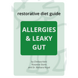 PDF cover titled Allergies & Leaky Gut Diet Guide from Solutions Pet Products by Chelsea Kent, Roxanne Stone, and Dr. Barbara Royal, featuring a green goat line drawing.