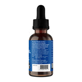 A brown glass dropper bottle with a black cap and blue label displaying product details, directions, and usage instructions for Animal Essentials | Tranquil Times Herbal Tonic - 2oz, a natural calming supplement formulated to support stress relief in pets.