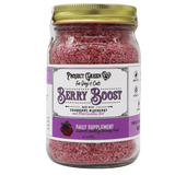 A 210g jar of Project Sudz | Berry Boost Urinary Support for Dogs and Cats, featuring pink, flaky contents and a white label with purple accents, formulated with wholesome cranberry, blueberry, and marshmallow root ingredients.