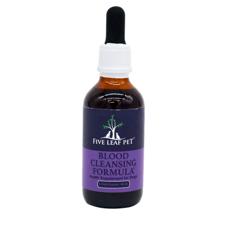 A brown bottle labeled Five Leaf Botanicals | Canine Kidney Health Program with a white cap and black dropper, set against a white background. This herbal supplement is specially formulated for canine kidney health and provides essential dog kidney support.