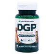A green plastic bottle of Dog Gone Pain veterinarian-recommended joint support tablets, featuring images of a dog and a cat, text indicating it supports mobility and flexibility for both animals, and a count of 60 chewable tablets.