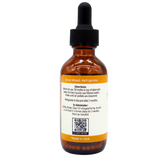 Amber glass dropper bottle of Dr. Katie’s Remedies | Tummy - Digestive System Support, featuring a label with instructions for mixing, refrigeration, administration, and a QR code for more information.