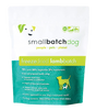 A white and green bag of SmallBatch Freeze-Dried Complete Recipes for Dogs - Sliders, an organic dog food with 78% lamb, 20% veggies, and 2% supplements. The pack shows a dog silhouette and highlights raw ingredients.