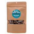 A brown resealable pouch with a clear window displays freeze-dried minnows inside. The label reads Woof Creek Golden Shiner Minnows | 1.5oz Pouch for Dogs + Cats. These nutritious morsels are perfect as dog treats or cat treats and make an excellent healthy reward for training.