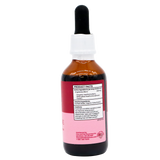 A brown glass dropper bottle with a black dropper cap and white label is shown from the back. The label displays product information and caution details in black text on a white background, indicating that the contents are Five Leaf Botanicals | Hawthorne Tincture, an organic formula crafted from wild harvested hawthorne berries.