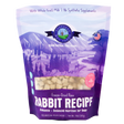 A 14 oz (397g) bag of Shepherd Boy Farms Freeze-Dried Rabbit Recipe for Dogs, featuring a purple design with a nature scene and deer, emphasizes goat’s milk and the absence of synthetic supplements. This high-protein, organic dog food provides wholesome nutrition for your pet.