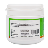 KarnLea | Dental with Mint Powder - 200g comes in a white container with a green and white label. Made from 100% natural seaweed and peppermint, simply sprinkle over food to support your pet’s oral hygiene as part of a balanced diet.