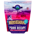 A 14 oz (396 g) bag of Shepherd Boy Farms Pork Recipe for Cats features freeze-dried raw pork, a cartoon cat with a farm background, and text highlighting goat's milk and balanced nutrition for cats. This grain-free cat food provides wholesome nourishment in every serving.