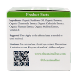 The box panel for The Animal Bar | Soothing Salve for Dogs & Cats – 2oz lists ingredients, suggested use, and cautions. It also features a QR code, website, and social media handle. Text appears in green and black on a white background.