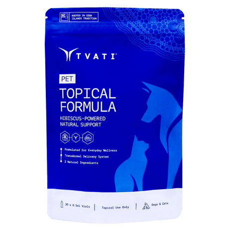 Blue Tvati Advanced Pet Mobility Formula pouch featuring a dog and cat silhouette and 30 single-use vials for pet joint health.