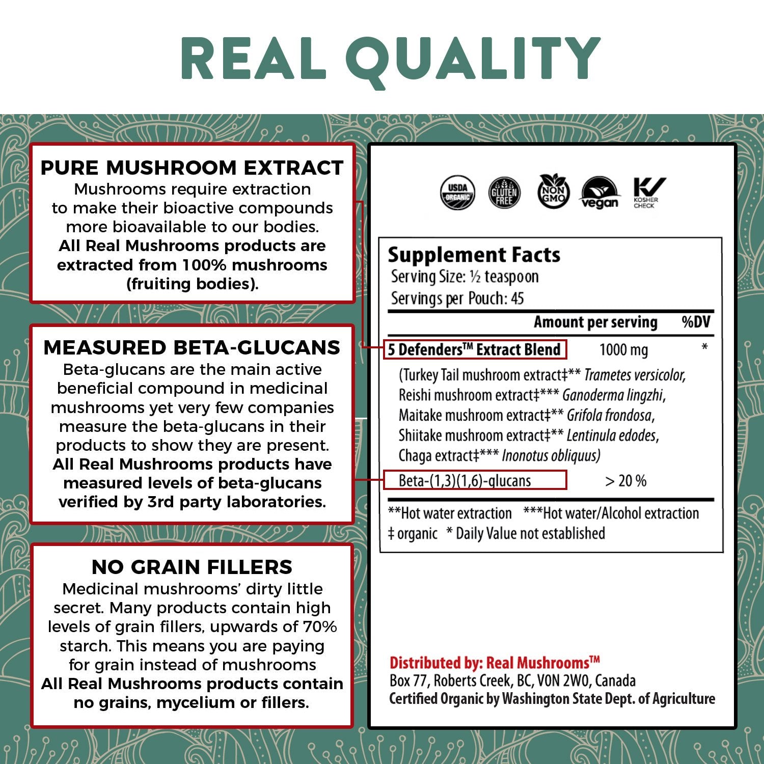 Real Mushrooms | 5 Defenders™ Organic Mushroom Blend Capsules for Pets - 90 Count