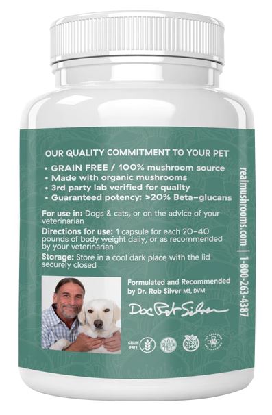 Real Mushrooms | 5 Defenders™ Organic Mushroom Blend Capsules for Pets - 90 Count