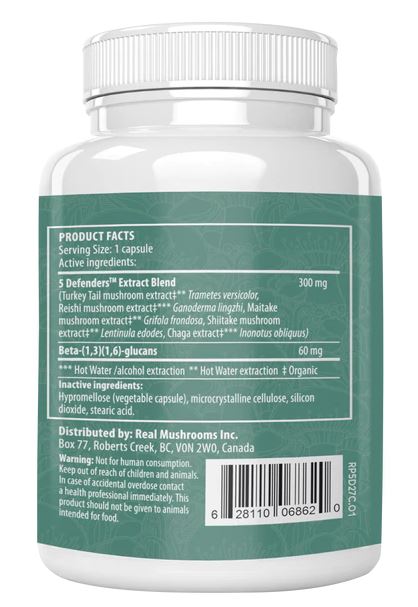 Real Mushrooms | 5 Defenders™ Organic Mushroom Blend Capsules for Pets - 90 Count