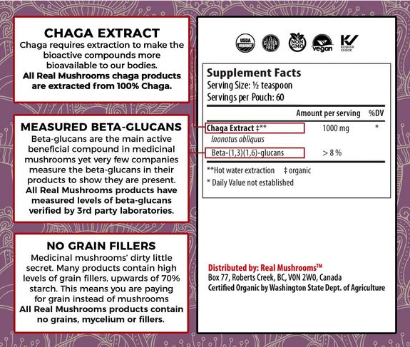 Real Mushrooms | Organic Siberian Chaga Extract Powder – 60g