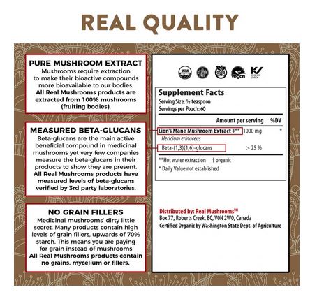 Real Mushrooms Organic Lions Mane Mushroom Powder – 60g