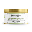 A gold and white tin labeled Project Sudz | Pet Odor Fighting Candle, 12 oz., handcrafted with green and black accents. All natural soy candle in Coco Limón scent, designed to eliminate odors—perfect for scented candle lovers.