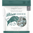 A bag of Green Juju Bison Green - Freeze Dried Bites for dogs and cats features grass-fed bison organs, organic kale, a bison graphic, clear window, and packaging that highlights 94% bison and 6% plants.